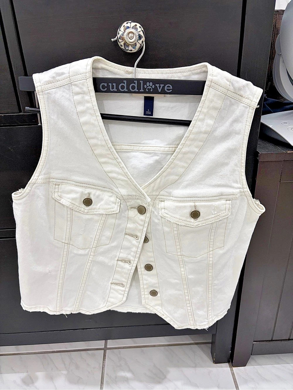Universal Thread Women'Small Button-Front Denim Vest White Small
